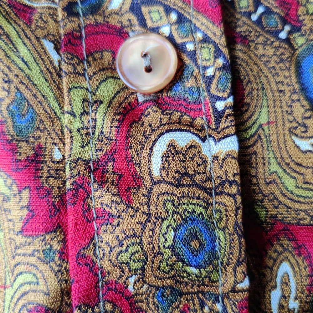 70s Paisley Shirt Women's 38 M Barry Ashley Disco Jewel Tones Psychedelic READ - Picture 5 of 16